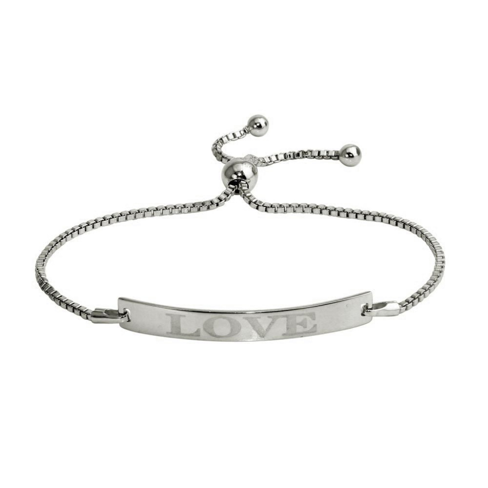 Sterling Silver 925 "Love" Bar Lariat Bracelet